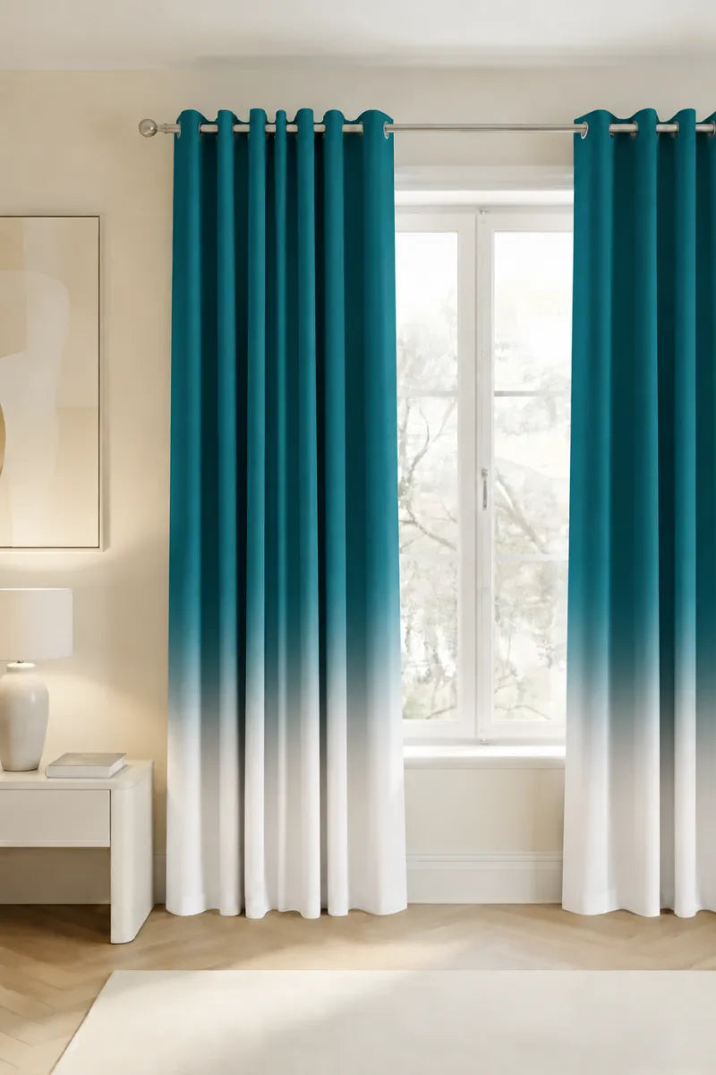 Deep Teal (#006O6A) Ombre Velvet Curtains – Set of 2 Panels