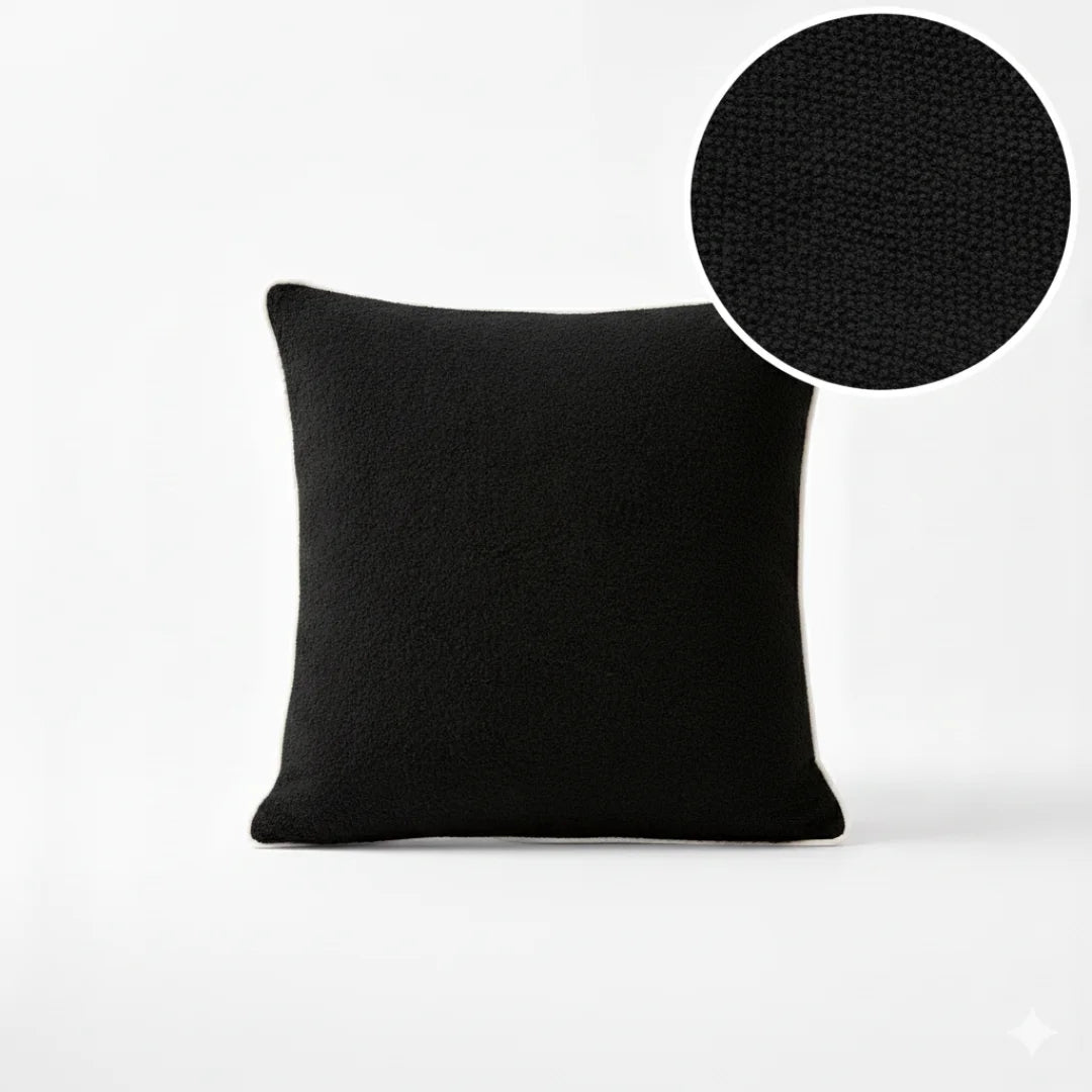 Black Modern Terry Cushion – Soft Texture & Hidden Zip (Pack of 2)