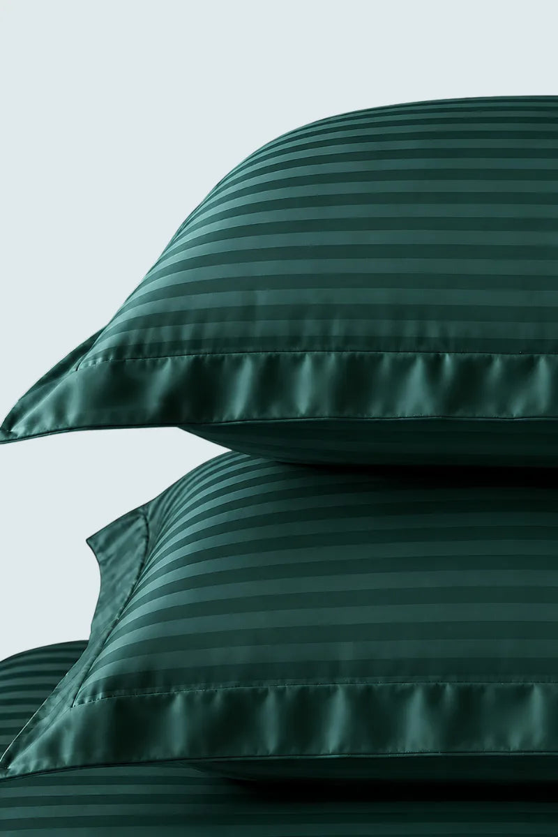 Dark Green Stripe Fitted Bedsheet - King Size