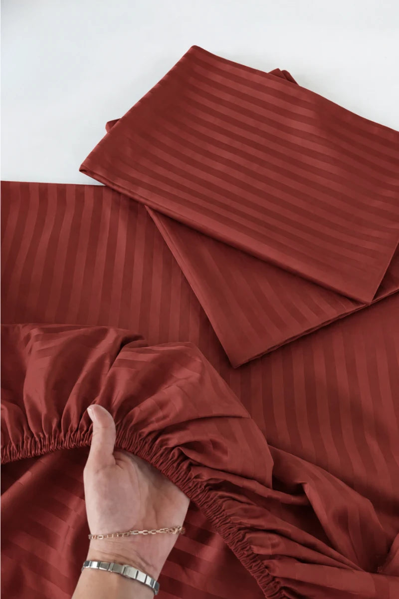 Burgundy Stripe Fitted Bedsheet - King Size