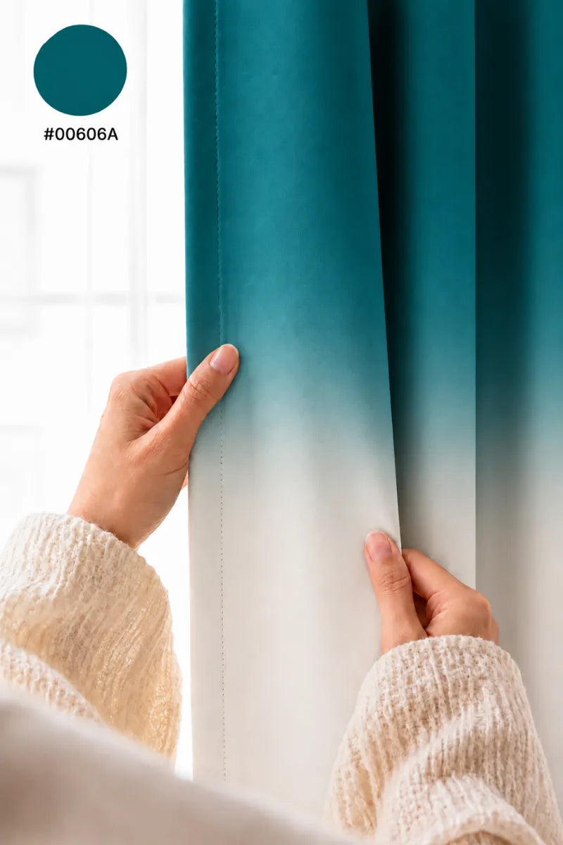 Deep Teal (#006O6A) Ombre Velvet Curtains – Set of 2 Panels