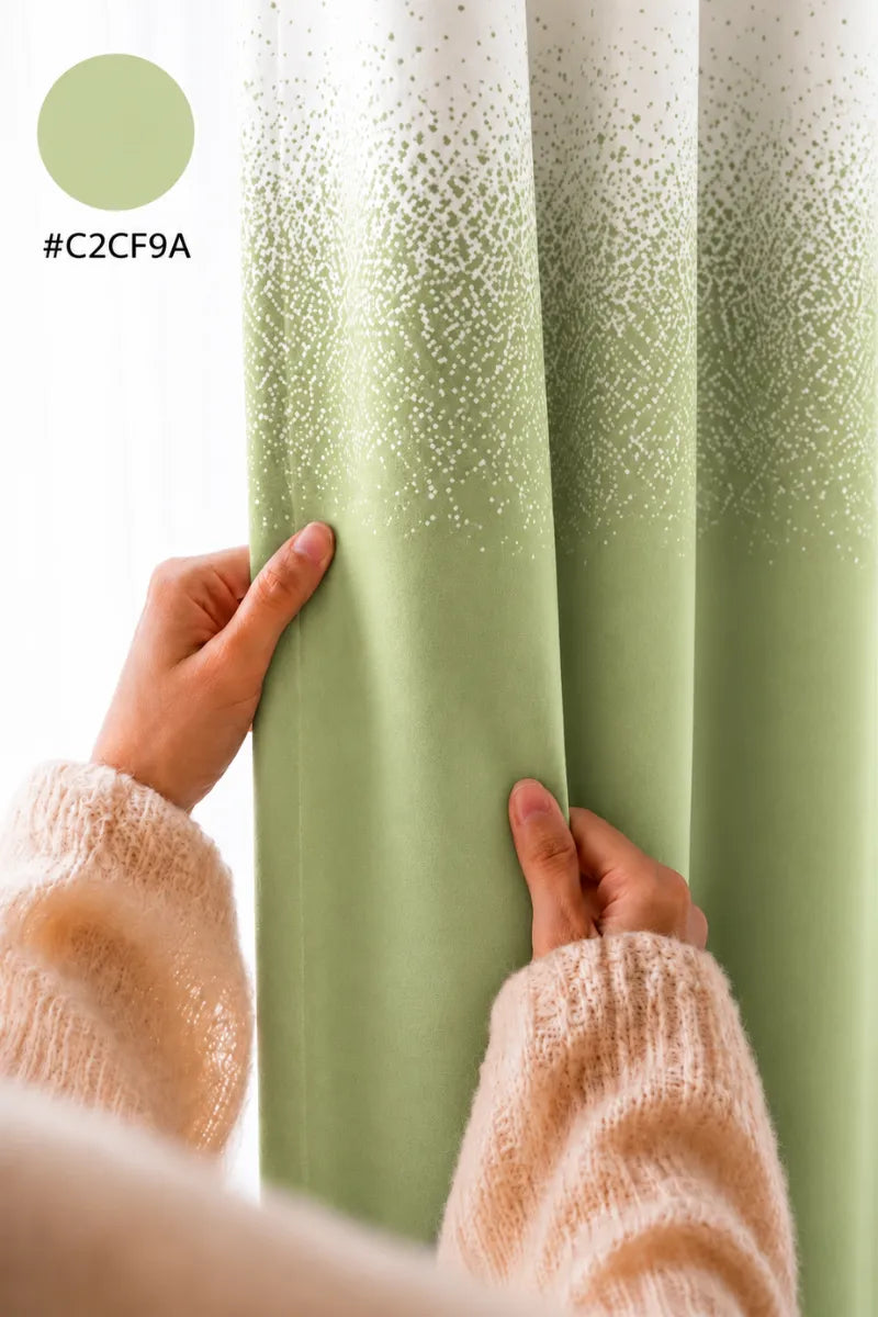 Sage Green (#C2CF9A) Speckled Ombre Velvet Curtains – Set of 2 Panels