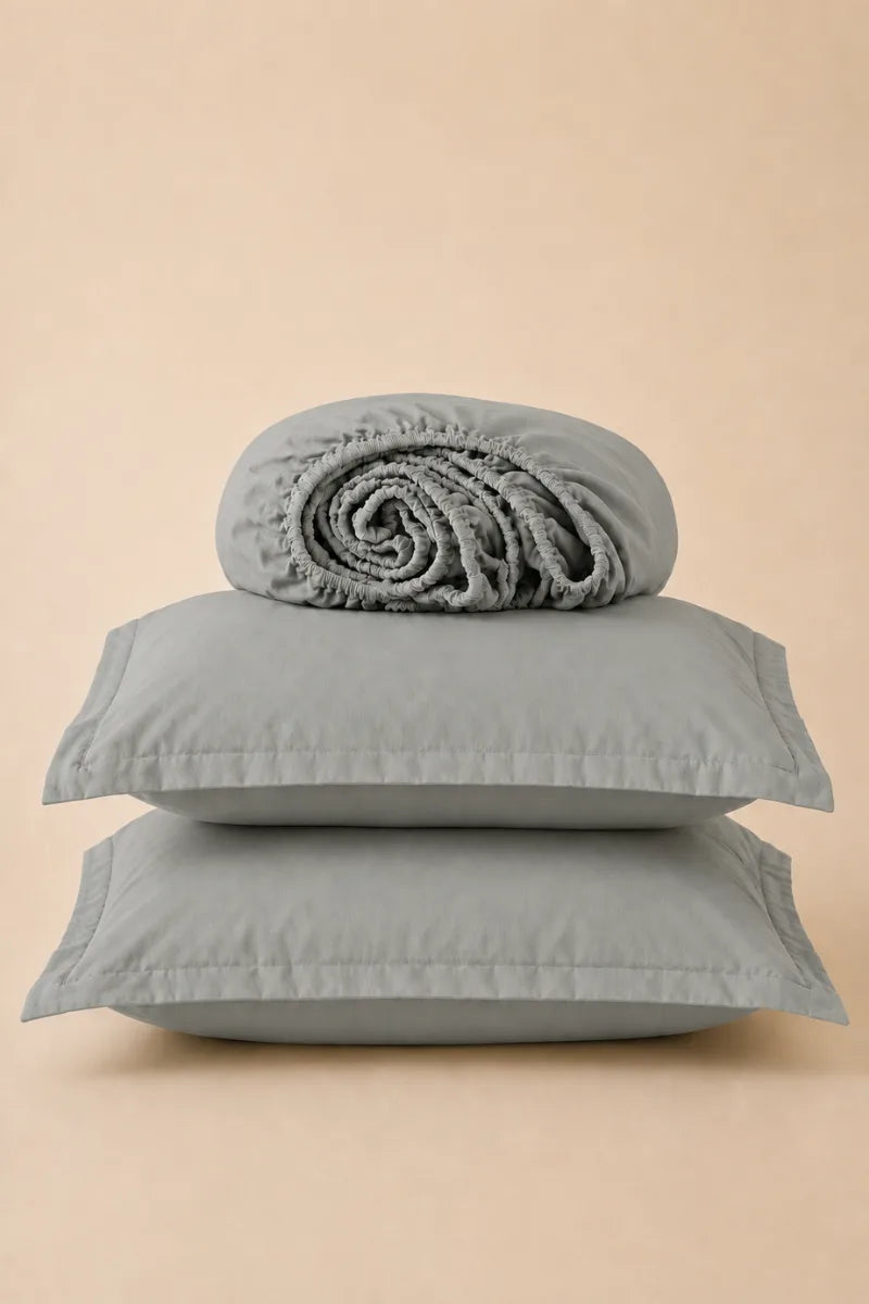 Light Grey Solid 3-Piece Bedsheet Set