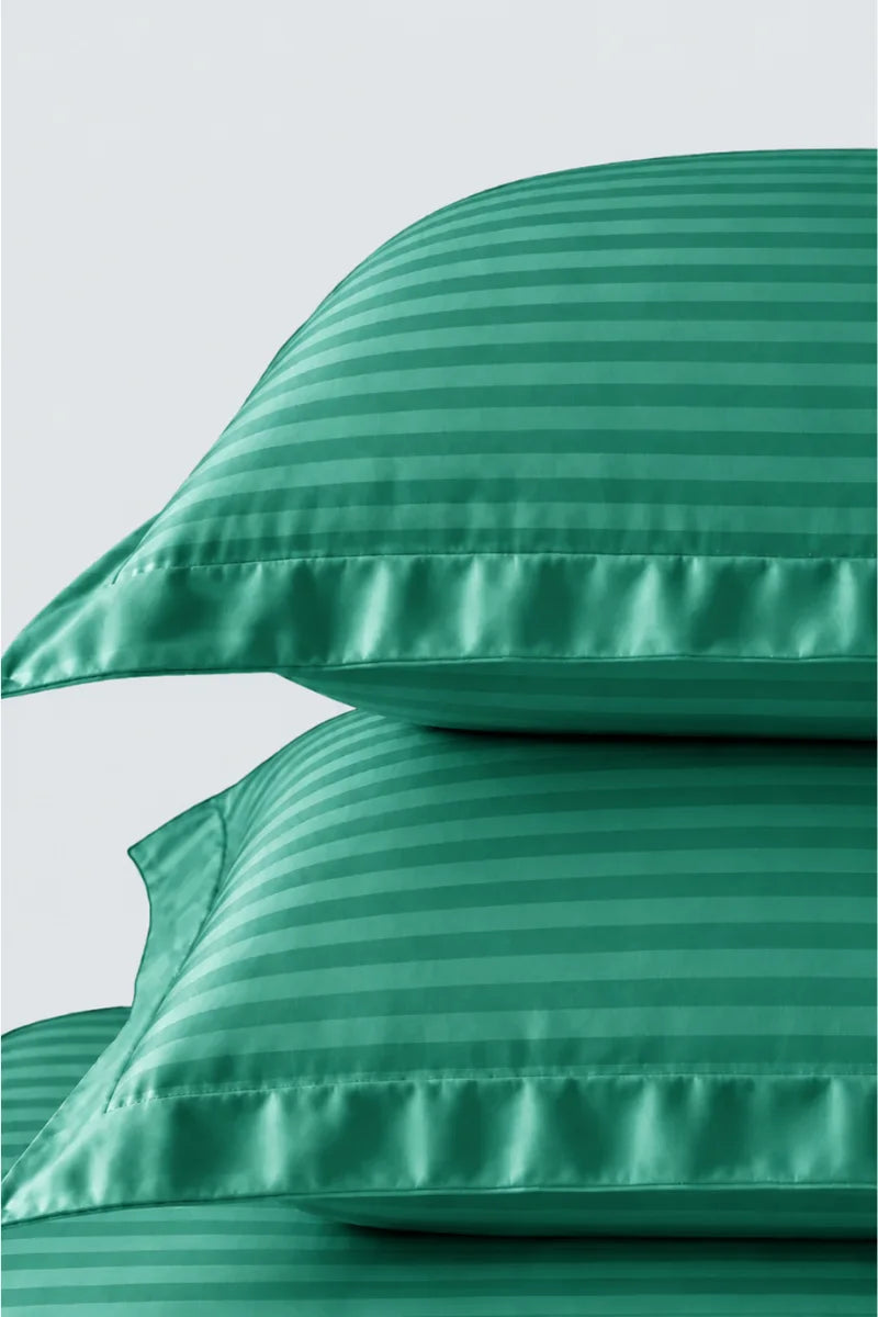 Teal Green Stripe Fitted Bedsheet - King Size