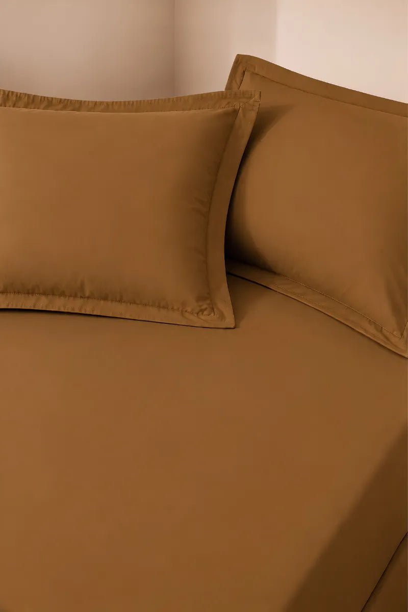 Caramel Brown Solid 3-Piece Bedsheet Set