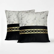 White & Black Dual-Tone Marble Velvet Cushion (Pack of 2)