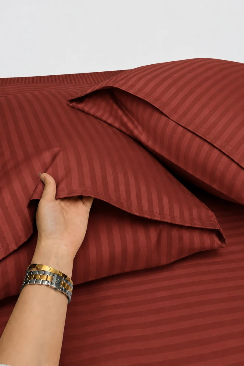Burgundy Stripe Fitted Bedsheet - King Size