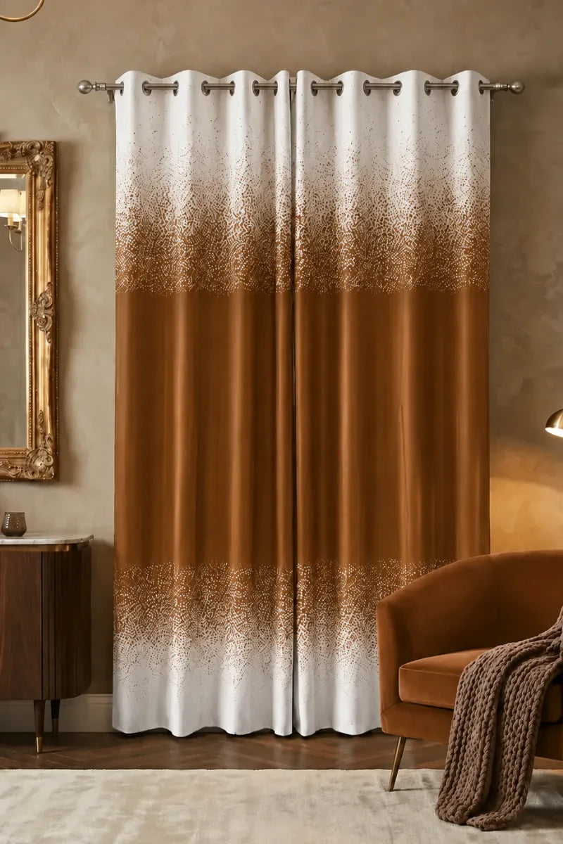 Caramel Brown (#8F4C15) Speckled Ombre Velvet Curtains – Set of 2 Panels