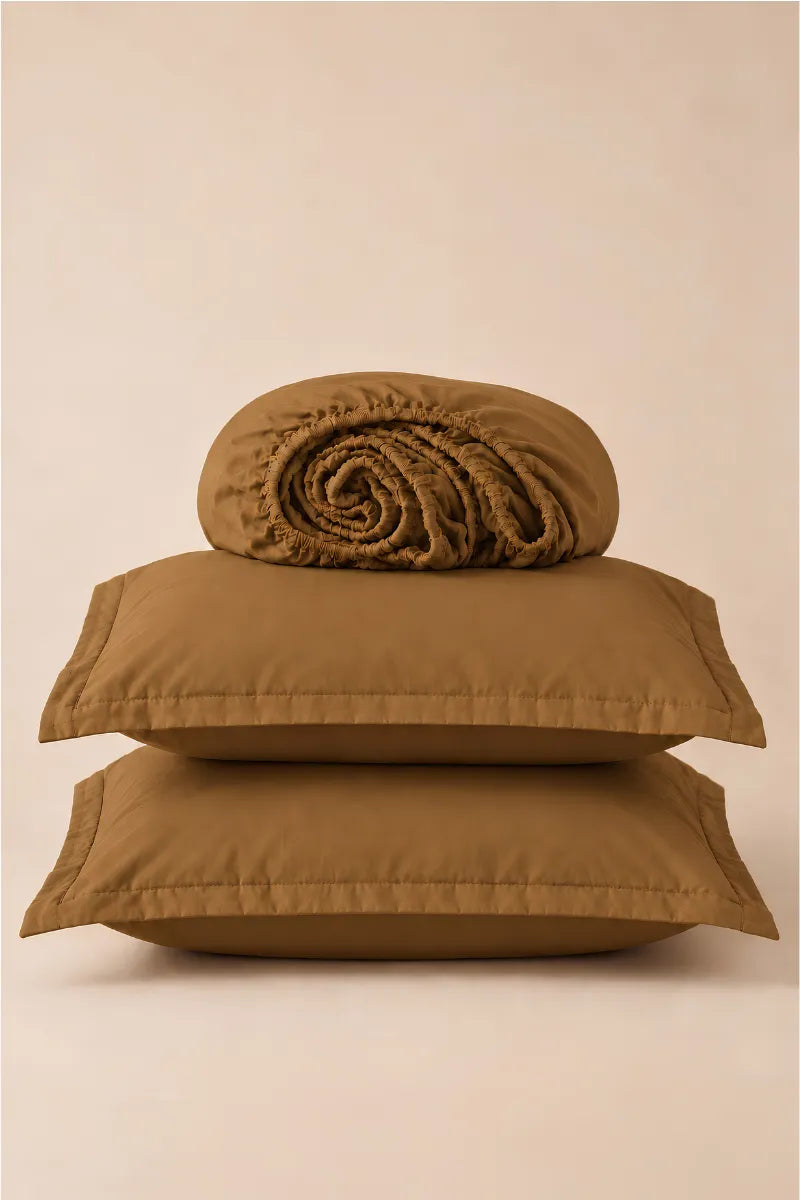 Caramel Brown Solid 3-Piece Bedsheet Set