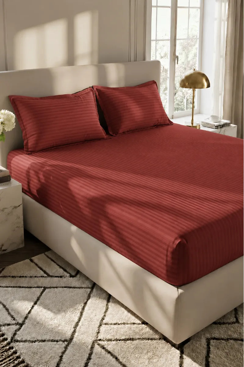 Burgundy Stripe Fitted Bedsheet - King Size