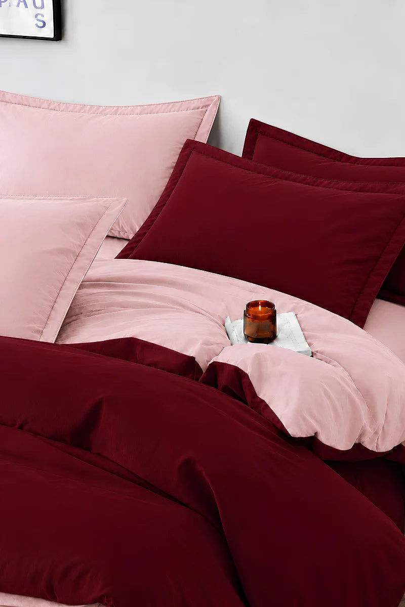 Burgundy & Blush Pink Reversible 6-Piece Duvet Cover Set