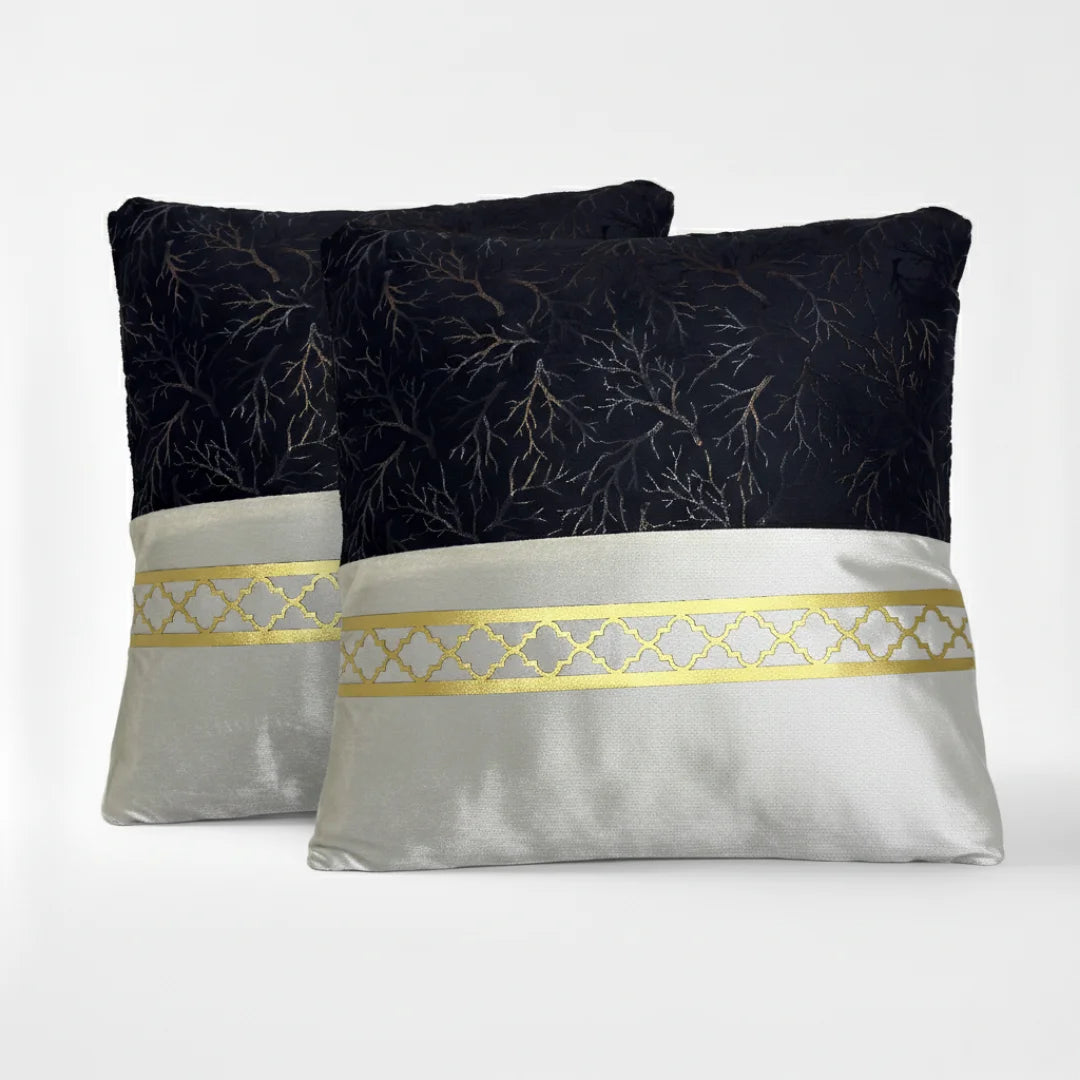 Black & Silver-White Dual-Tone Marble Velvet Cushion (Pack of 2)