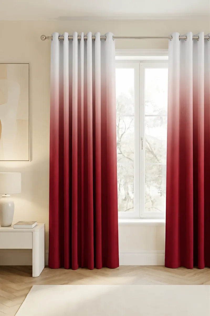 Ruby Red (#8B1025) Dip-Dye Ombre Velvet Curtains – Set of 2 Panels