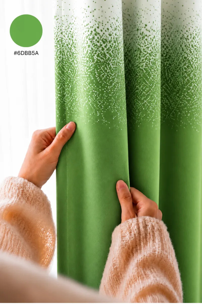 Fresh Green (#6DBB5A) Speckled Ombre Velvet Curtains – Set of 2 Panels