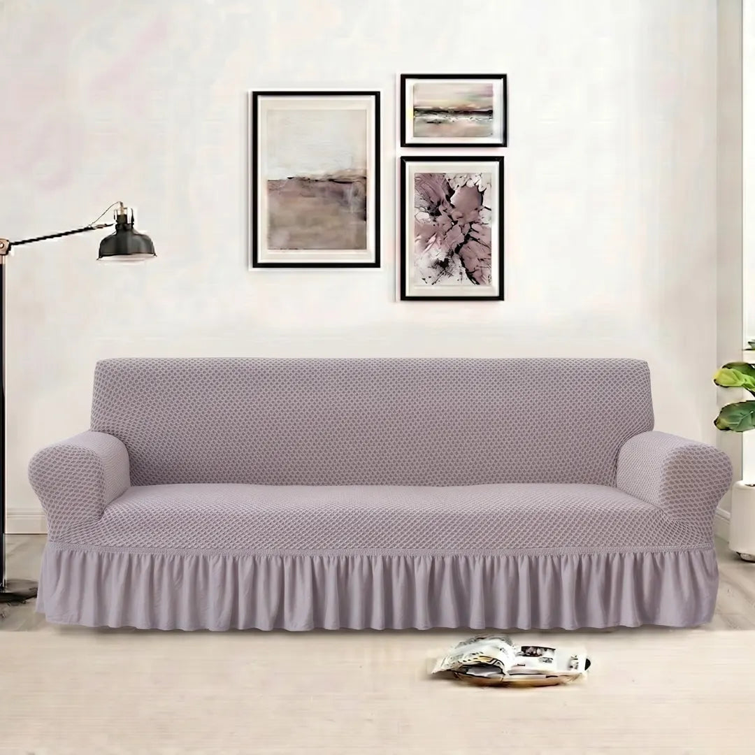 Stylish Frill Trim Micro Mesh Sofa Cover (Silver Color)