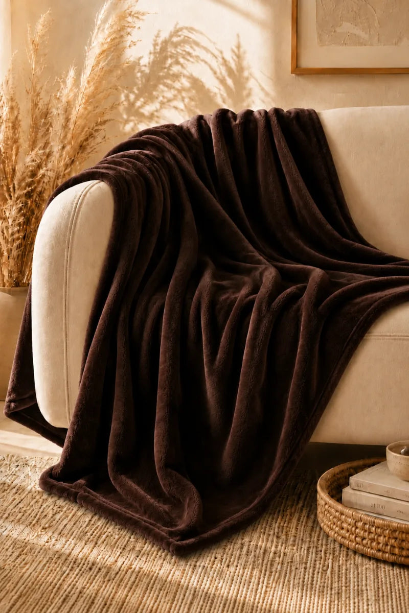 Dark Brown Fleece Throw Blanket