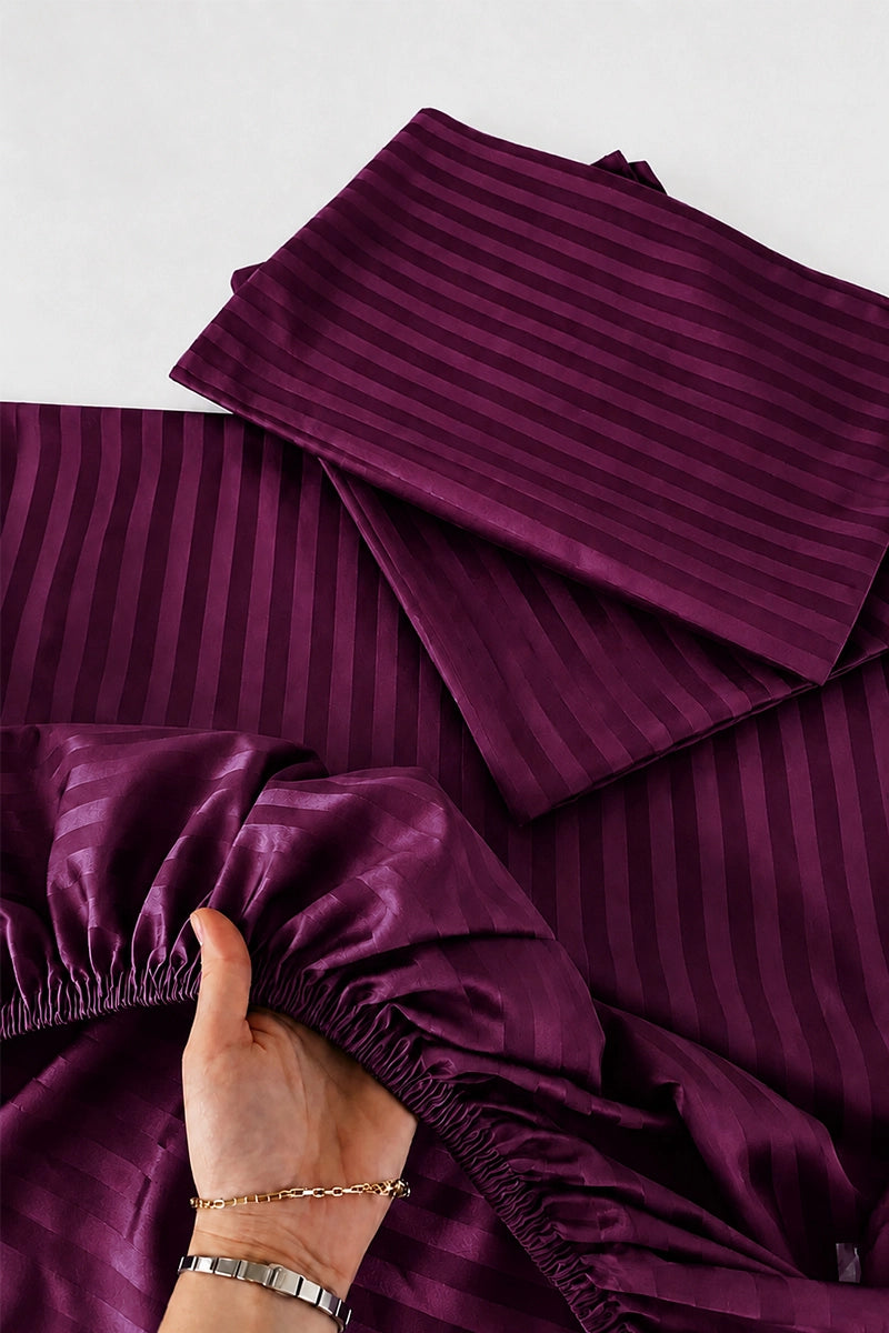 Rich Purple Stripe Fitted Bedsheet - King Size