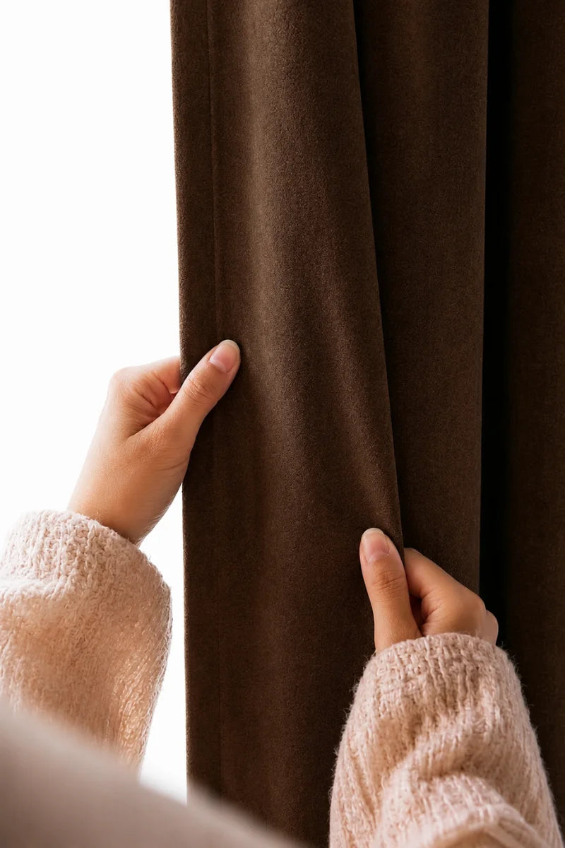 Dark Brown Soft Terry Fabric Curtain Set – Set of 2 Panels