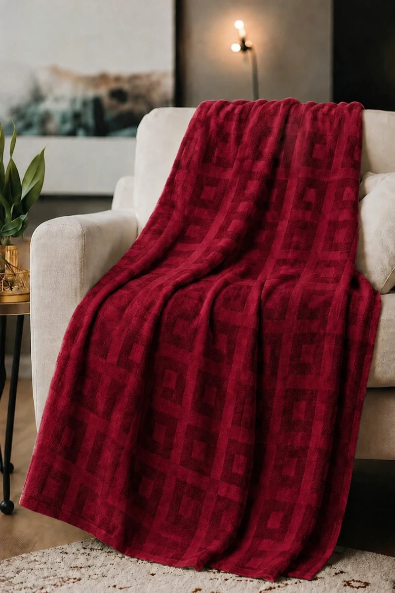 Red Thermal Cotton Blanket – Geometric Weave Texture
