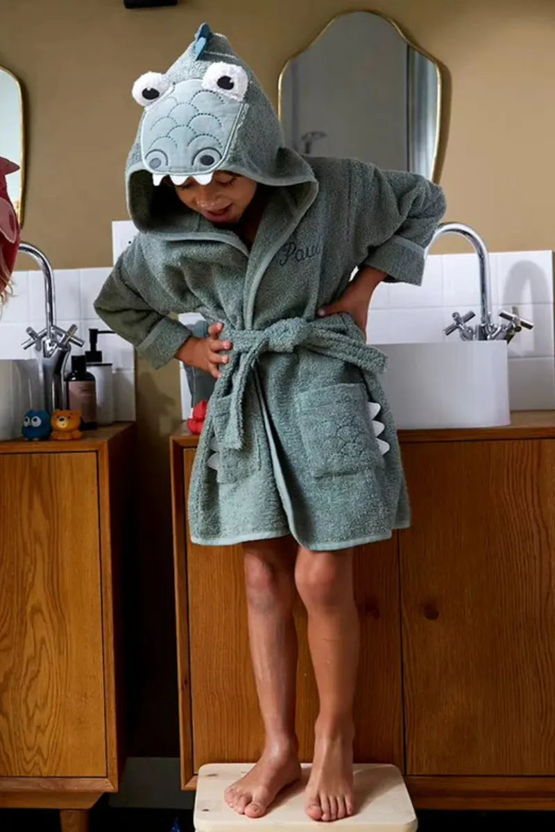 Crocodile Hooded Kids Bathrobe – Green (Ages 4 to 14)