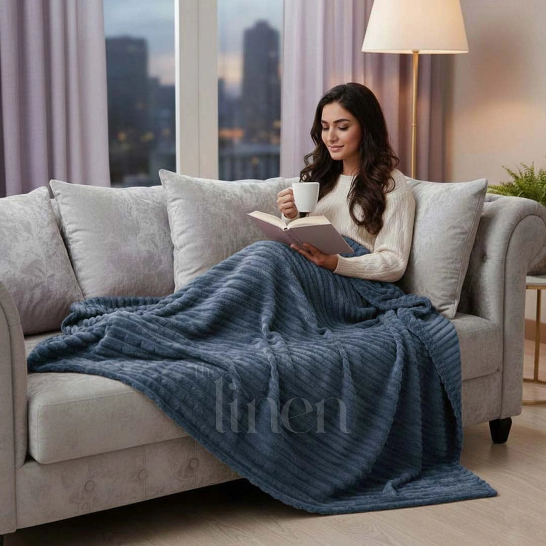 Ice Blue Textured Plush Blanket