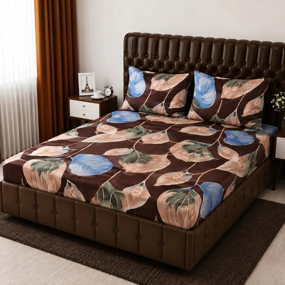Floral Micro Cotton Fitted Sheet Set 72×78 + 10” with Matching Pillow Cover