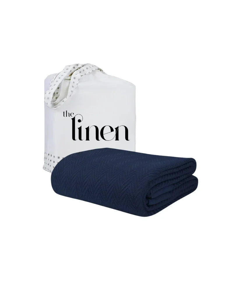ULTRA SOFT THERMAL BLANKET – Deep Navy (Double Bed 210x240 cm) | 100% Cotton Weave | Four-Season Comfort | 250 GSM