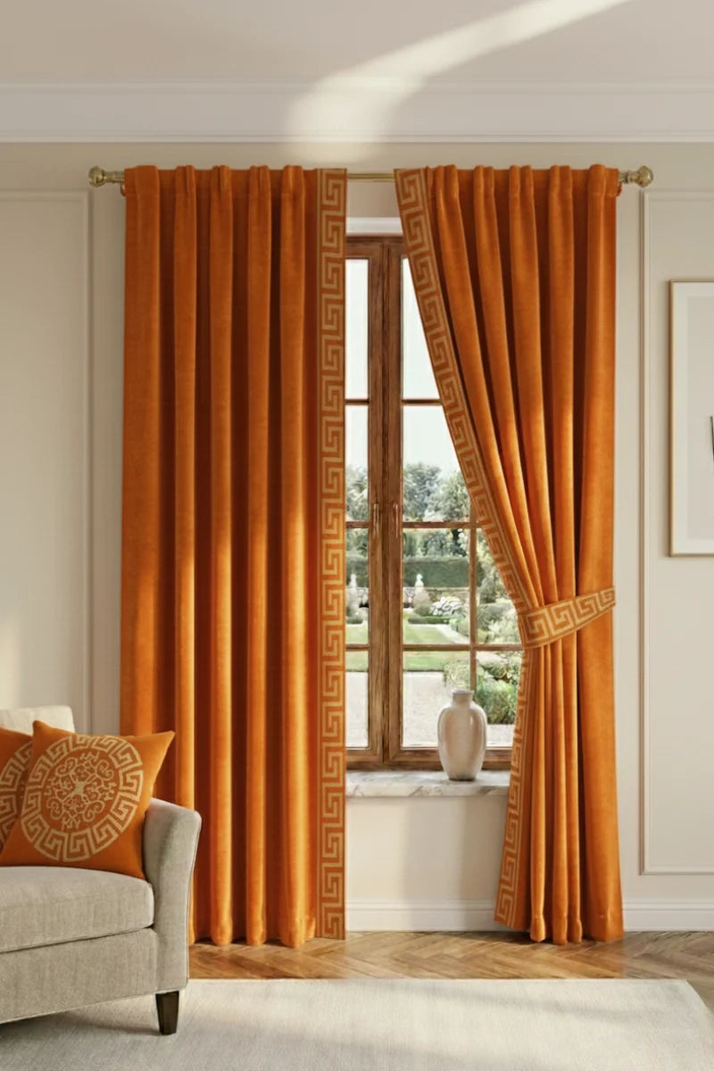 Burnt Orange Premium Velvet Curtains Set of 2 | Modern Living