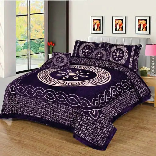 Premium Fomi Four Border Jacquard Bed Sheet Set – 4 Pcs: 1 Fomi Bed Sheet, 2 Pillow Covers, 1 Cushion Cover