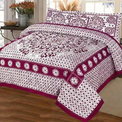 Premium Fomi Four Border Jacquard Bed Sheet Set – 5 Pcs: 1 Fomi Bed Sheet, 2 Pillow Covers, 1 Cushion Cover