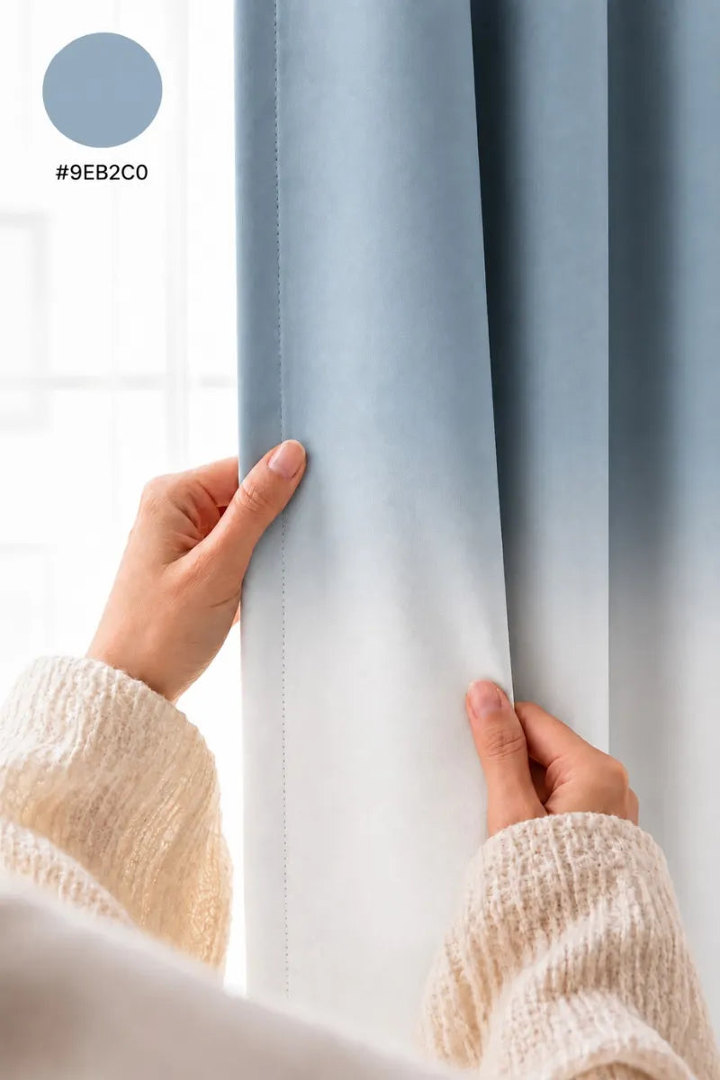 Ice Blue (#9EB2C0) Frosted Ombre Velvet Curtains – Set of 2 Panels