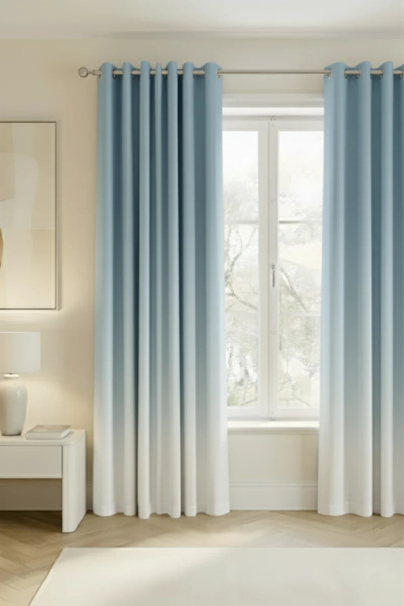 Ice Blue Luxury Dawn to Dusk Gradient Grommet Curtain Set of 2