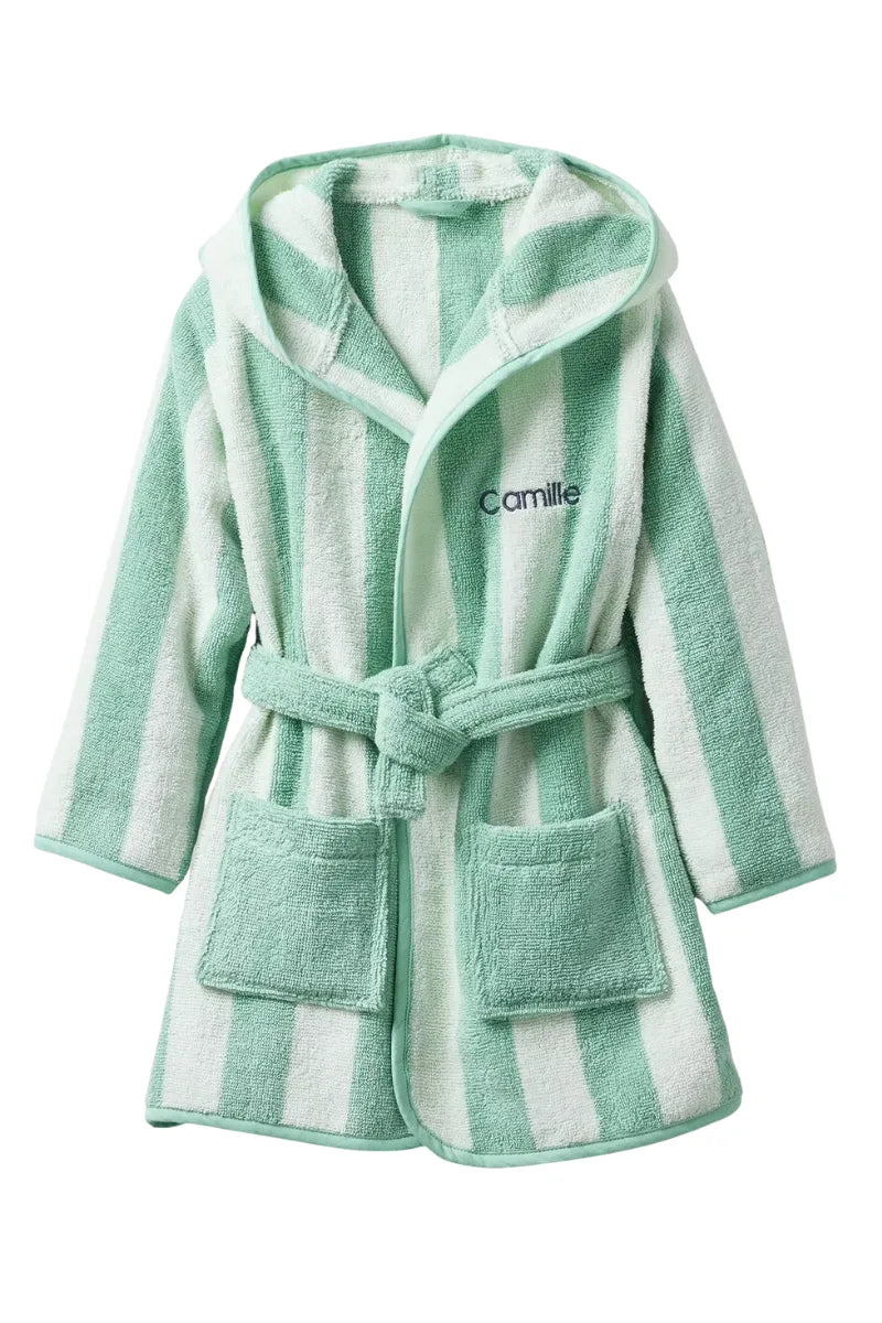 Striped Bathrobe for Children, Transat - striped green