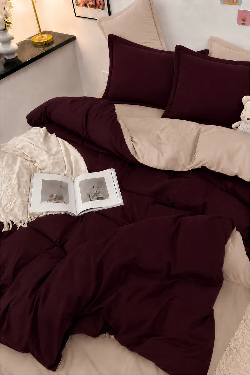 Burgundy & Taupe Reversible 6-Piece Duvet Cover Set
