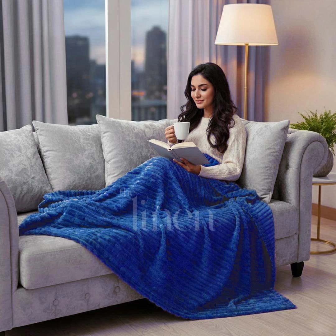Luxurious Navy Blue  Embossed Blanket | Coral AC Fleece
