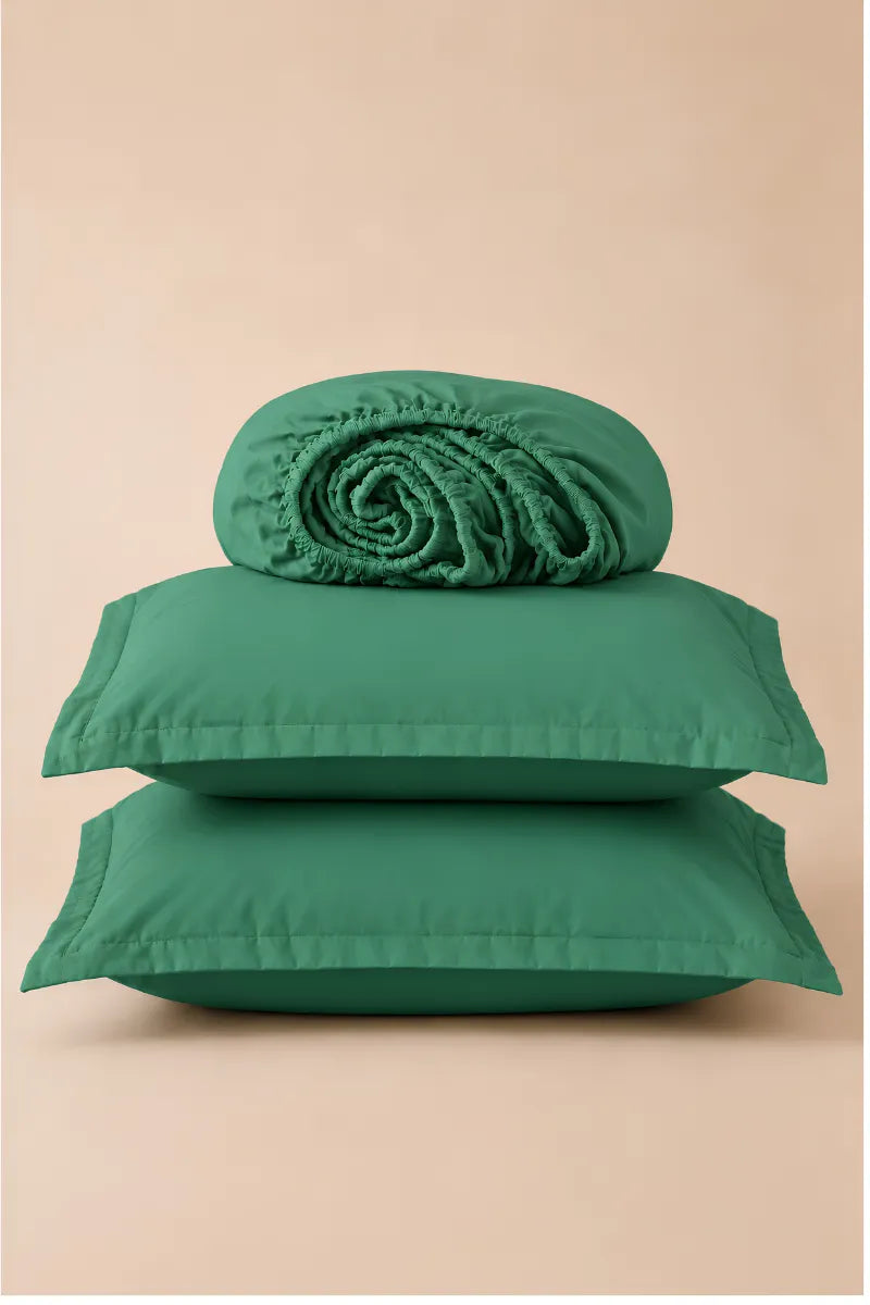 Sage Green Solid 3-Piece Bedsheet Set