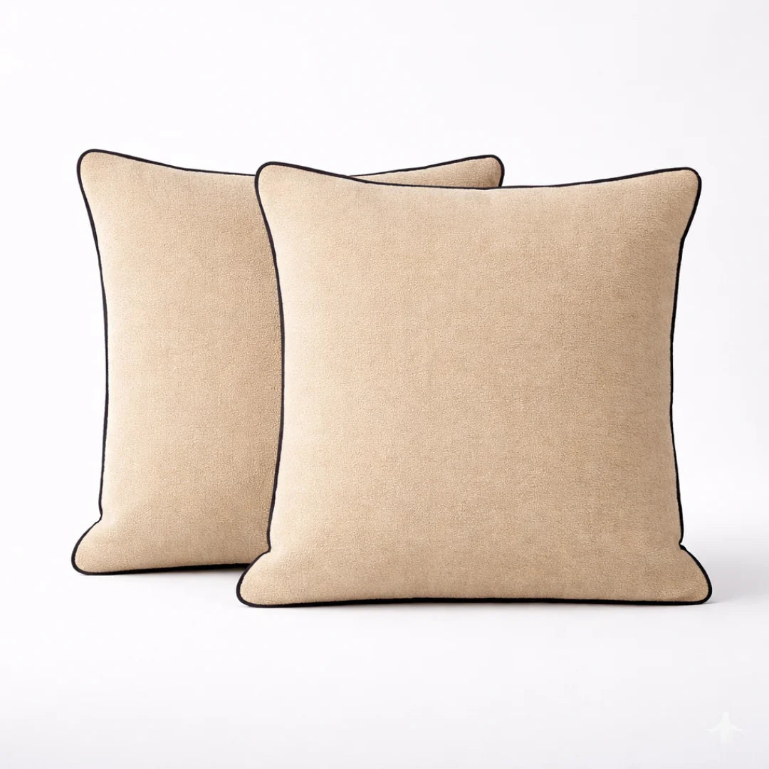 Beige Modern Terry Cushion – Soft Texture & Hidden Zip (Pack of 2)
