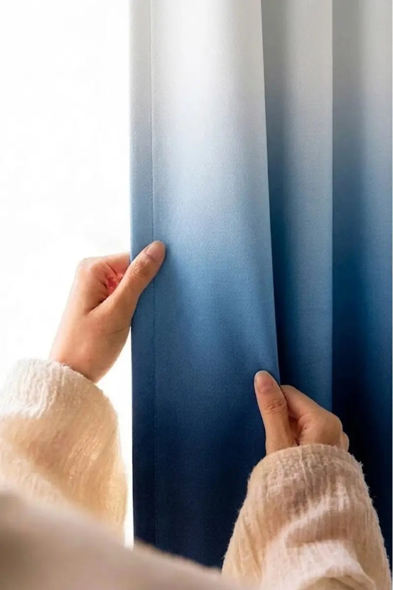 Navy Blue Dip-Dye Ombre Velvet Curtains – Set of 2 Panels