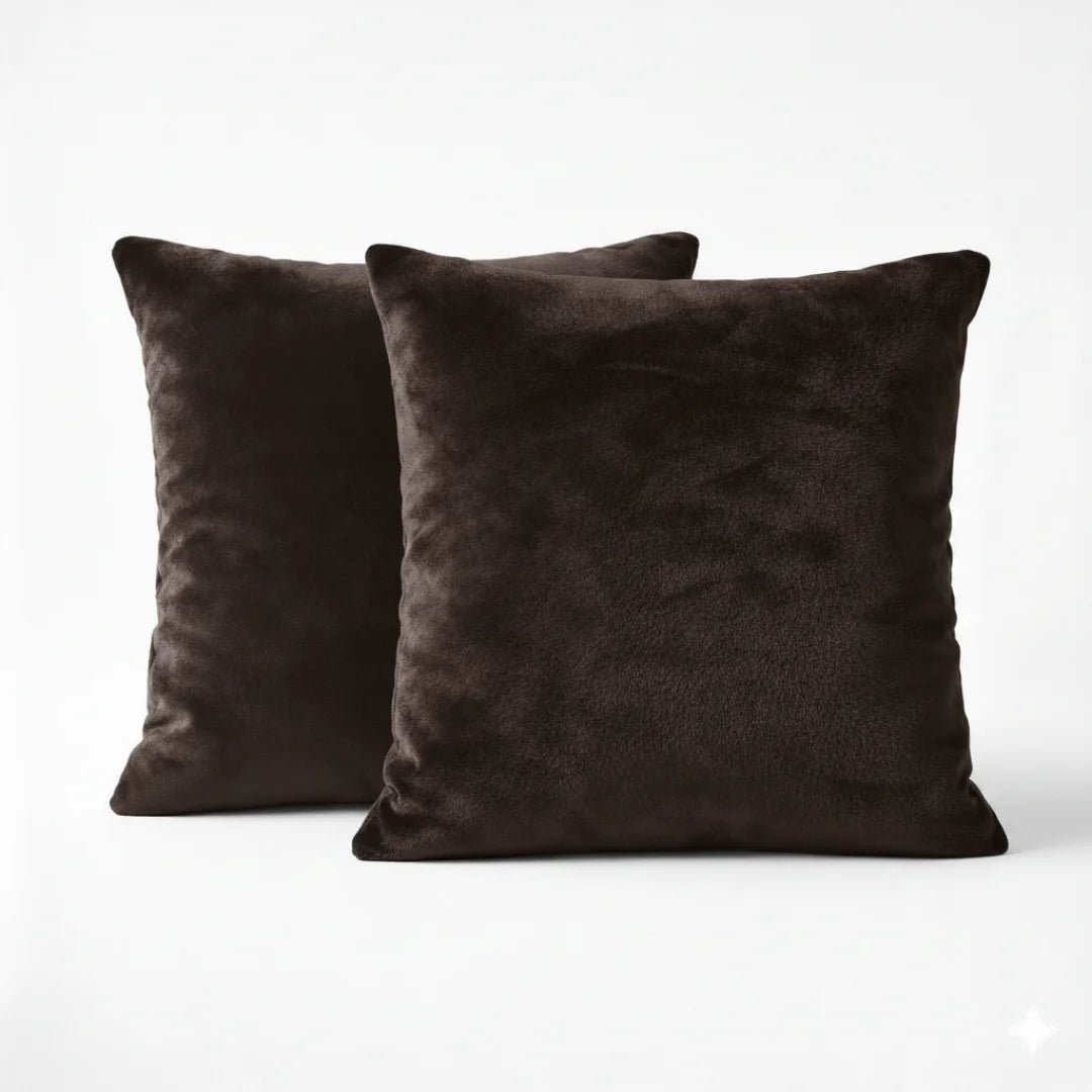Chocolate Brown Plain Velvet Cushion Set (Pack of 2)