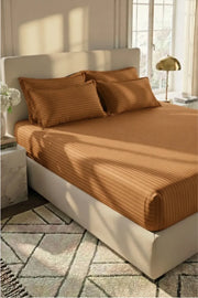 Camel Brown Stripe Fitted Bedsheet - King Size