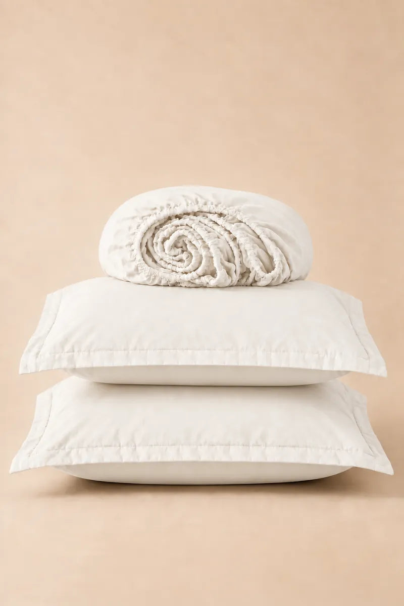 Off-White Solid 3-Piece Bedsheet Set