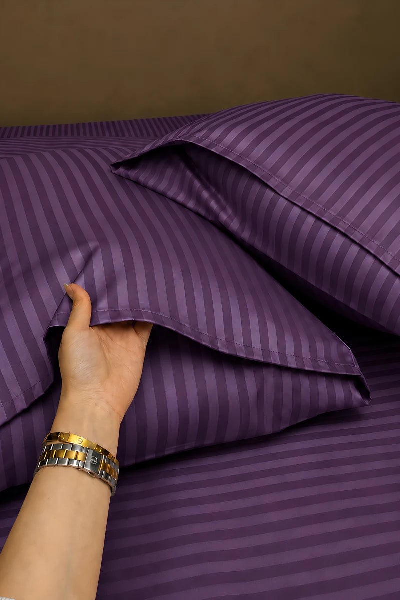 Deep Purple Stripe Fitted Bedsheet - King Size