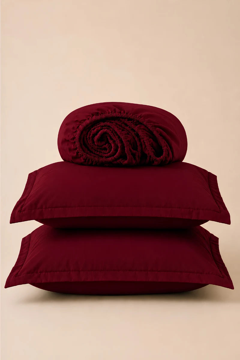 Burgundy Wine Solid 3-Piece Bedsheet Set