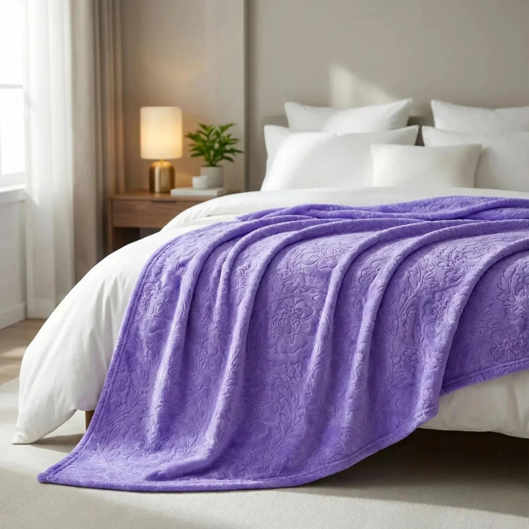 Premium light Purple Dyed Embossed AC Fleece Blanket