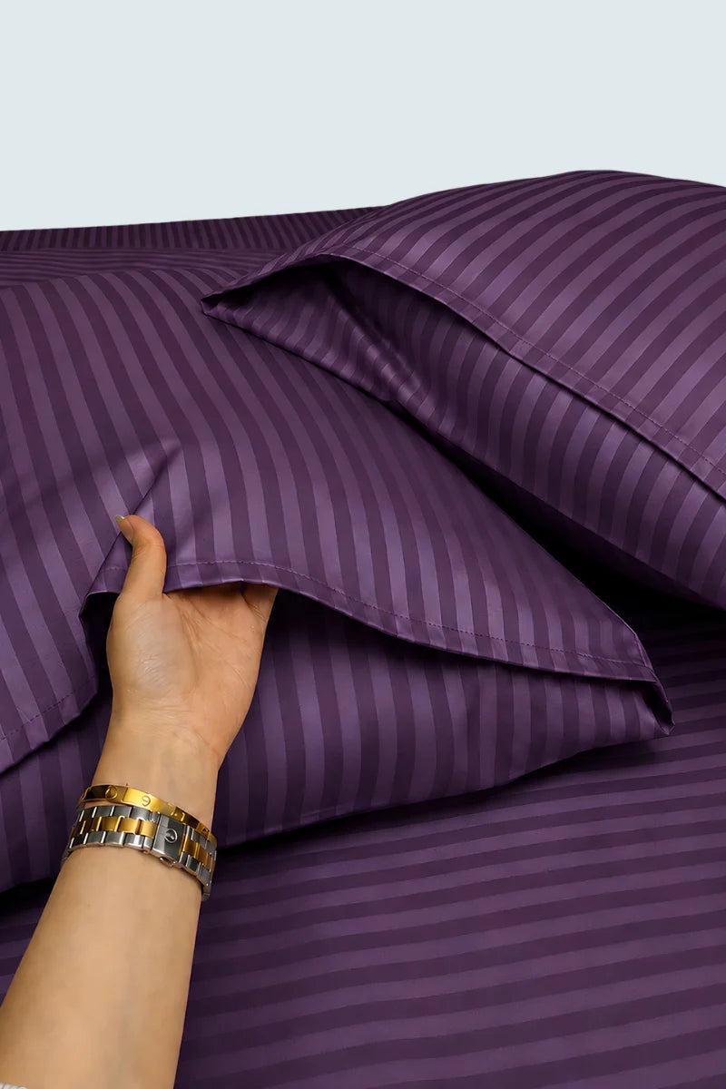 Deep Purple Stripe Fitted Bedsheet - King Size