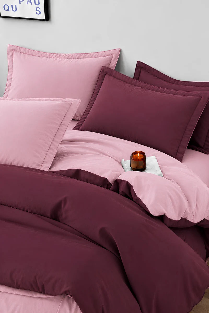 Plum & Blush Pink Reversible 6-Piece Duvet Cover Set