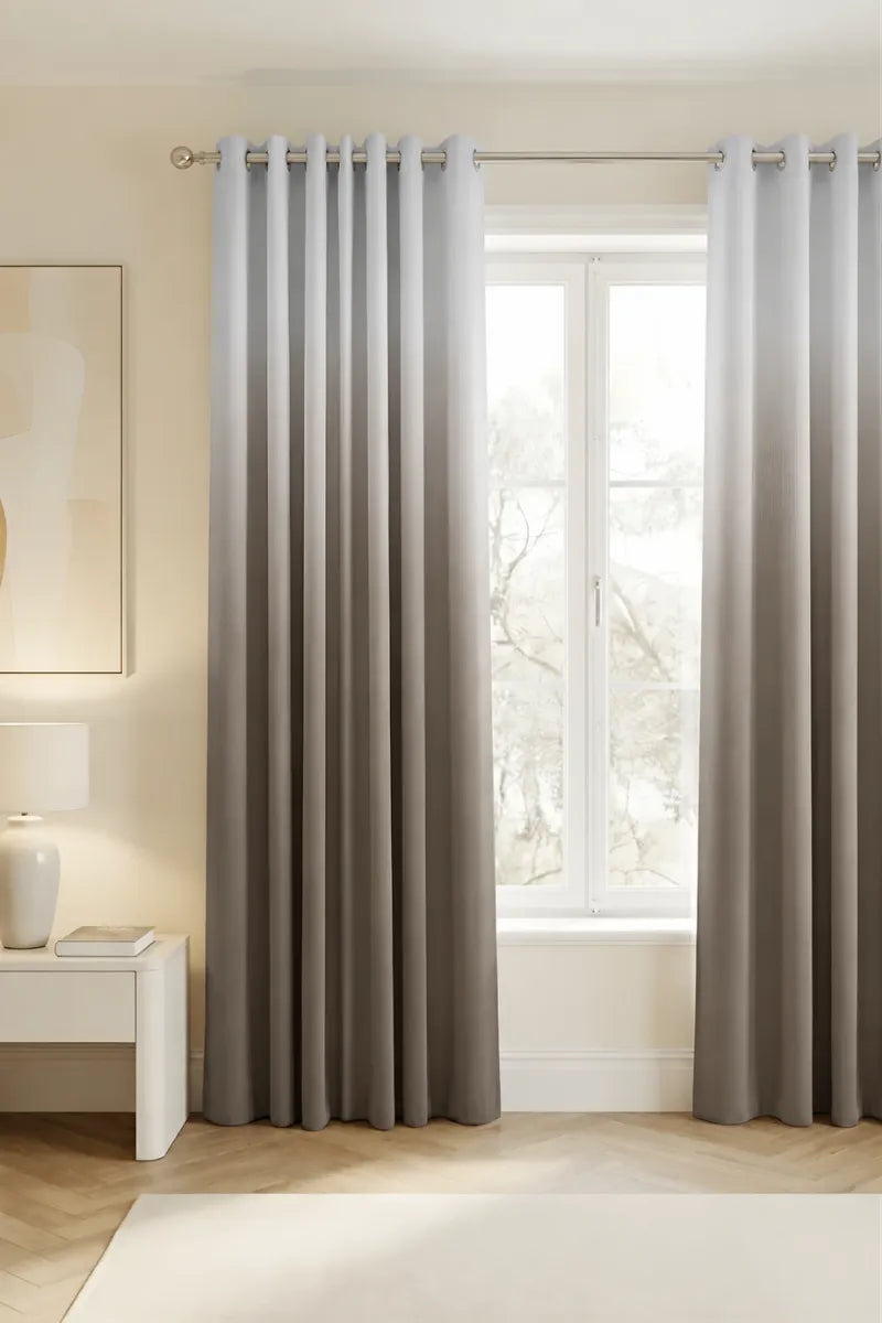 Smoky Taupe (#7E746A) Dip-Dye Ombre Velvet Curtains – Set of 2 Panels