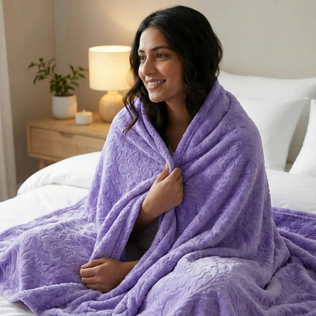 Premium light Purple Dyed Embossed AC Fleece Blanket