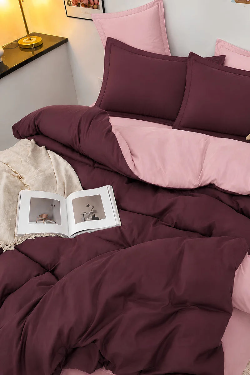 Plum & Blush Pink Reversible 6-Piece Duvet Cover Set