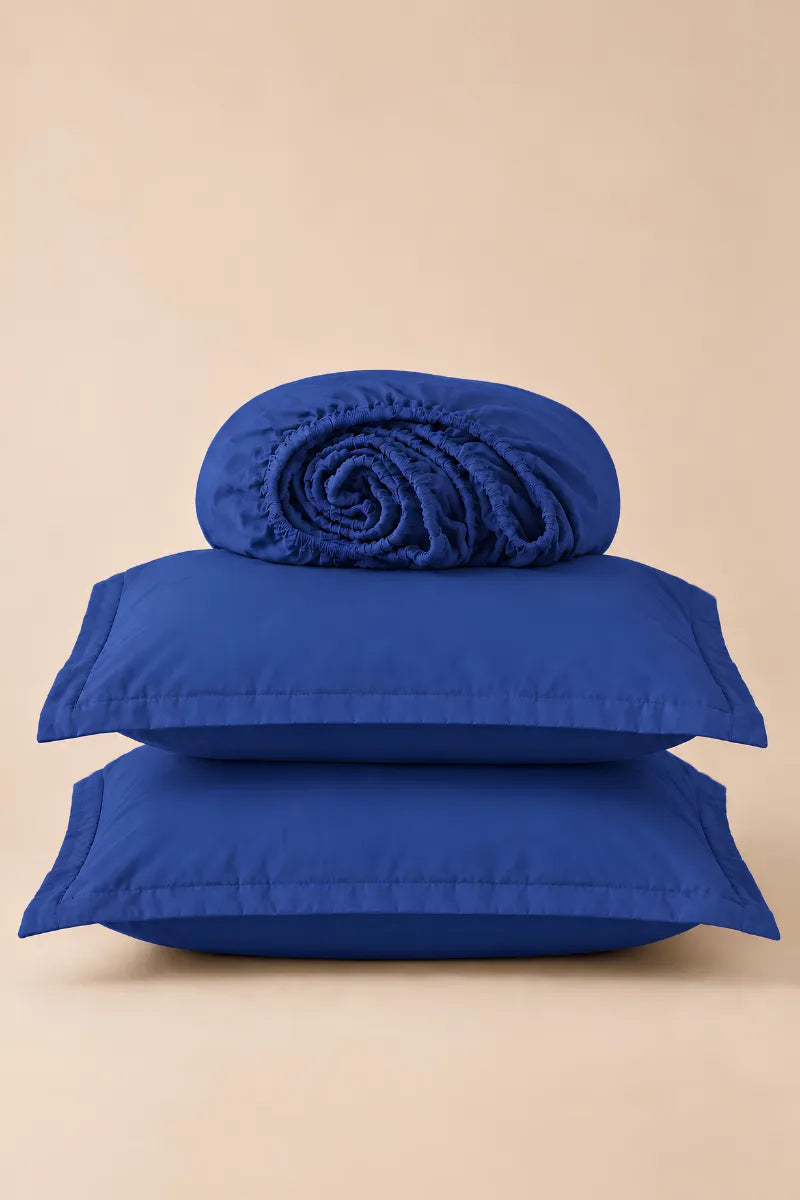 Royal Blue Solid 3-Piece Bedsheet Set